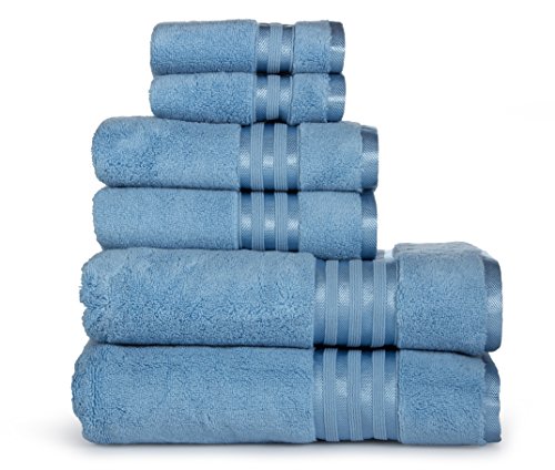 Product Cover Casa Lino -Premium Quality Zero Twist, Air Soft, 6 Piece Towel Set, 2 Bath Towels, 2 Hand Towels 2 Washcloths, Machine Washable, Hotel Quality, Towel Gift Set- Dove Cotton Collection (Electric Blue)