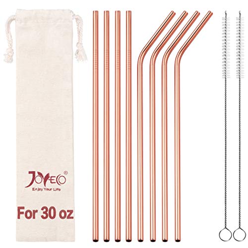 Product Cover JOYECO 8 Pcs Reusable Metal Straws Stainless Steel Drinking with Case, 10.5 inches Extra Long for 20oz 30oz Tumblers, Rose Gold