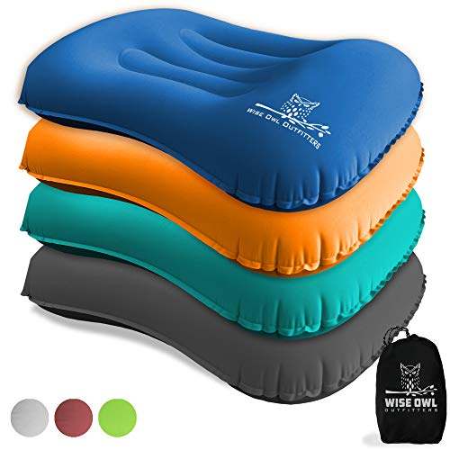 Product Cover Wise Owl Outfitters Ultralight Inflatable Air Camping Pillow - Compressible Compact Inflating Small Travel Pillows for Sleeping Backpacking Hammock Car Camp or Beach with Smart Push Button Air Valve