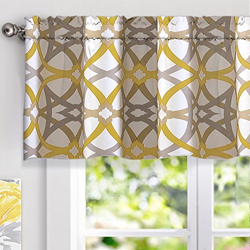 Product Cover DriftAway Alexander Spiral Geo Trellis Pattern Window Curtain Valance Rod Pocket 52 Inch by 18 Inch Plus 2 Inch Header Yellow and Gray