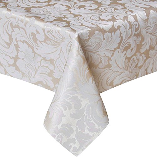 Product Cover ColorBird Scroll Damask Jacquard Tablecloth Spillproof Waterproof Fabric Table Cover for Kitchen Dinning Tabletop Linen Decor (Square, 70 x 70 Inch, Beige)