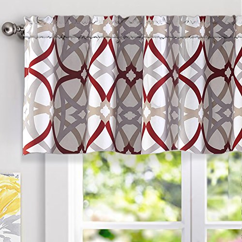Product Cover DriftAway Alexander Spiral Geo Trellis Pattern Window Curtain Valance Rod Pocket 52 Inch by 18 Inch Plus 2 Inch Header Red and Gray