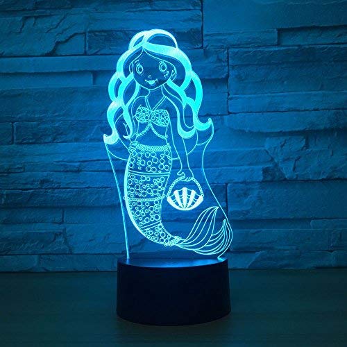 Product Cover Mermaid 3D Optical Desk Lamp Night Light 7 Colors Change Table lamp with USB Cable for Home Decoration Household Accessories,Princess Birthday Christmas Gift for Girl Kids or Adult