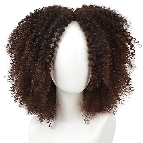Product Cover KRSI Short Afro Kinky Curly Hair Wigs for Black African American Women Natural Brown Costume Synthetic Wigs that Look Real
