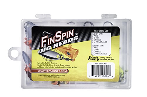 Product Cover Crappie Magnet Fin Spin Kit - 8 Size 1/8 Jig Heads and 8 Size 1/16 Jig Heads