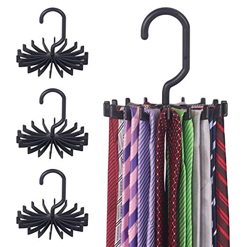 Product Cover DIOMMELL 4 Pack Tie Rack Hanger Holder Hooks Organizer for Mens, 360 Degree Rotating Tie Racks, Black
