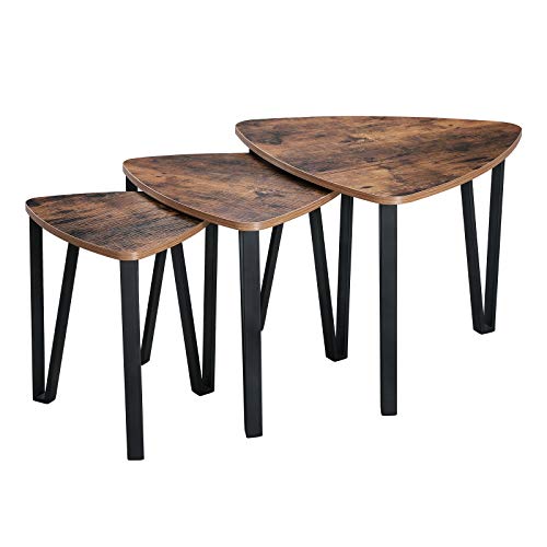 Product Cover VASAGLE Industrial Nesting Coffee Table, Set of 3 End Tables for Living Room, Stacking Side Tables, Sturdy and Easy Assembly, Wood Look Accent Furniture with Metal Frame ULNT13X