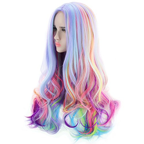 Product Cover AGPtEK Full Long Curly Wavy Rainbow Hair Wig, Heat Resistant Wig for Music Festival, Theme Parties, Wedding, Concerts, Dating, Cosplay & More