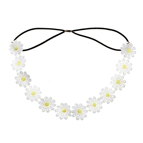 Product Cover Accesyes Daisy Flower Headband Sunflower Crown Hair Wreath Bohemian Floral Headpiece for Spring Tourism Wedding Festivals Party (White)