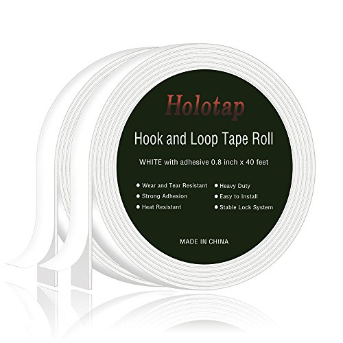Product Cover 40 Feet x 0.8 Inch Hook and Loop Tape Roll Self Back Adhesive Fastening Strips by Holotap Fabric Fastener Mounting Tape (White)