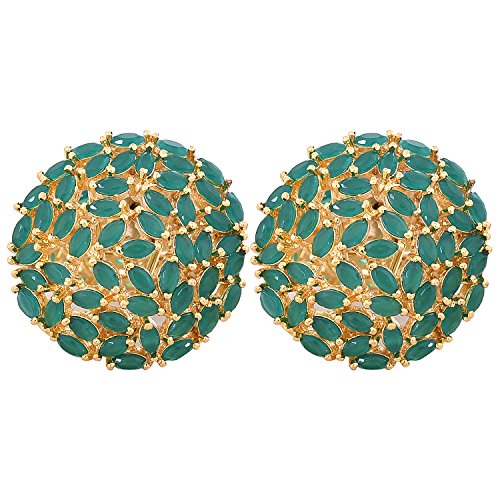 Product Cover Ratnavali Jewels American Diamond Gold Plated Bold Stunning Green Emerald Marquise Stud Tops For Women/Girls RV2107G