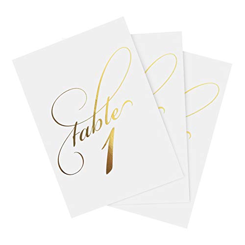 Product Cover Bliss Collections Gold Wedding Table Numbers, Double Sided 4x6 Calligraphy Design, Numbers 1-40 and Head Table Card Included