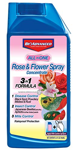 Product Cover BioAdvanced 708260D All-in-One Rose & Flower Spray Systemic Insecticide, Fungicide, Miticide, Concentrate, 32-Ounce