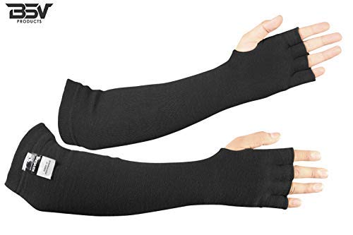 Product Cover Kevlar Protective Sleeves- Heat, Scratch & Cut Resistant Arm Sleeve with Finger Opening & Thumb Holes- Arms Safety Sleeves- Long Arm Guard Protector for Work- Bite Proof- 18 Inches, Black, 1 Pair