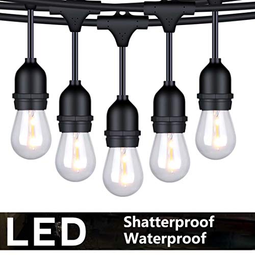 Product Cover FOXLUX Outdoor String Lights - 48 ft Shatterproof and Waterproof Heavy-Duty LED Outdoor Lights - 15 Hanging Sockets, 1 W Plastic Bulbs - Create Ambience for Patio, Backyard, Garden, Bistro, Cafe