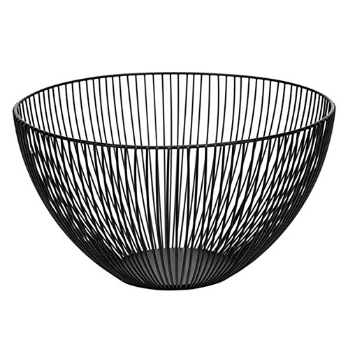 Product Cover Wire Fruit Basket, Round Black Metal Fruit Vegetable, Egg, Bread Storage Bowl Holder Stand for Kitchen Counter, Cabinet and Pantry - Large