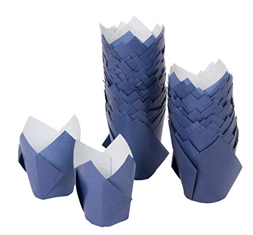 Product Cover Tulip Cupcake Liners - 100-Pack Medium Baking Cups, Muffin Wrappers, Perfect for Birthday Parties, Weddings, Baby Showers, Bakeries, Catering, Restaurants, Navy Blue