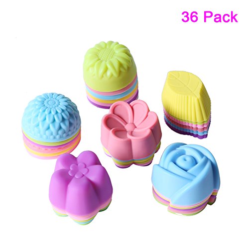 Product Cover Magik 36 PCS Reusable Non-stick Silicone Mini Baking Muffin Cupcake Chocolate Cups (Assorted Flowers 2)