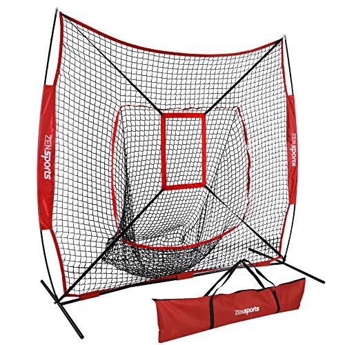 Product Cover ZENsports 7' x 7' Baseball Softball Practice Hitting Pitching Net with Strike Zone Target and Bow Net Frame & Carry Bag,Batting Pitching Softball Net