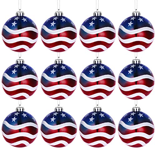 Product Cover LUOEM July of 4th Ball Hanging Independence Day Party Decor Patriotic Ball Ornaments Holiday Wedding Tree Decorations,Pack of 12