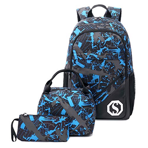 Product Cover CAMTOP Teens Backpack for School Boys Girls School Bookbag Set Travel Daypack (Black/graffiti)
