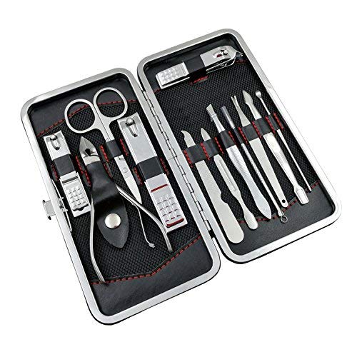 Product Cover Moreplus Manicure Pedicure Set Nail Clippers - 12 Piece Professional Grooming Kit - Toenail Clippers Includes Cuticle Remover with Portable Travel Case Beauty Care Tools
