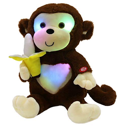 Product Cover WEWILL Light up Monkey Stuffed Animal Creative Glow Soft Plush Toys with Banana in Hand Nightlight Bedtime Birthday, Brown, 12.5 inch