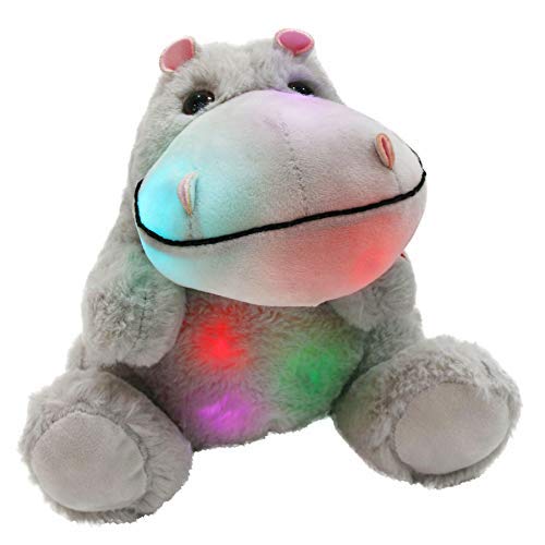 Product Cover WEWILL Glow Hippo LED Stuffed Animal Plush Soft Toys Bedtime Companion Gift for Kids on Birthday Christmas Festival Occasions, 10 inch, Gray