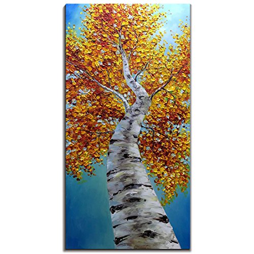 Product Cover Yotree Paintings, 24x48 Inch Paintings Oil Hand Painting Yellow Birch in Autumn Painting 3D Hand-Painted On Canvas Abstract Artwork Art Wood Inside Framed Hanging Wall Decoration Abstract Painting