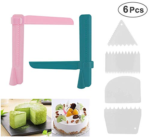 Product Cover Joyoldelf 6 Pcs Cake Scraper Smoother Set, 2pcs Adjustable Cake Smoother Polisher with 4pcs Different Dough Scraper Tools for Smoothing Decorating Tools And Cakes Buttercream Edge