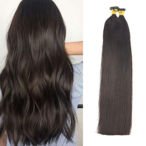 Product Cover Sunny I Tip Hair Extensions Prfessional Salon Quality #2 Darkest Brown I Tip Remy Human Hair Extensions,18inch,1G/S 50G Per Pack