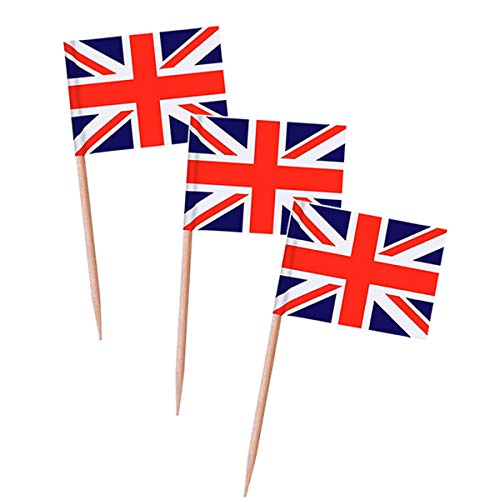Product Cover Topoox 100 Pack British Flag Party Cupcake Picks Toothpick Flag Dinner Flags Cake Toppers Decorations