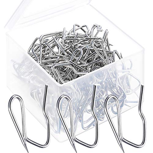 Product Cover 120 Pack Metal Curtain Hooks Pin-On Drapery Hook Pins 1.2 by 1 Inch with Clear Box for Window Curtain, Door Curtain and Shower Curtain