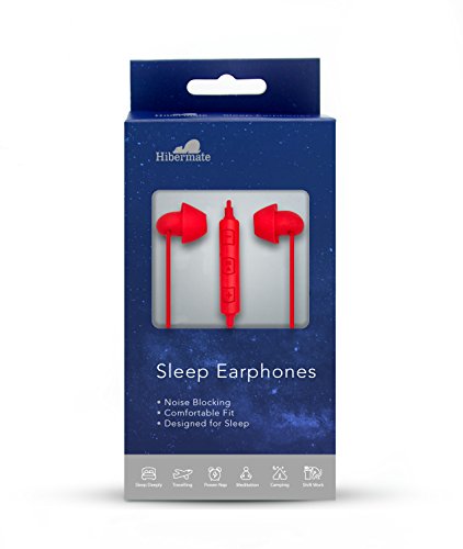 Product Cover Hibermate Sound Isolating Stereo Sleep Ear Buds, Red - Comes with 3 Interchangeable Tips for Any Ear Size. Use for Sleeping, Sport, Workouts - Includes in-line Volume Control and Mic