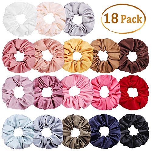 Product Cover Whaline Satin Hair Scrunchies 18 Colors Elastic Hair Bobbles Ponytail Holder Hair Scrunchy Vintage Hair Bands Ties for Women Girls