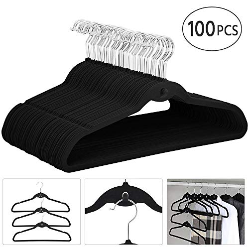 Product Cover Yaheetech 100 Pack Cascading Non Slip Velvet Hangers Suit Clothes Hangers Black