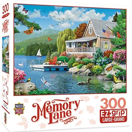 Product Cover MasterPieces Memory Lane Lakeside Memories Cabin Lake Large EZ Grip Jigsaw Puzzle by Alan Giana, 300-Piece