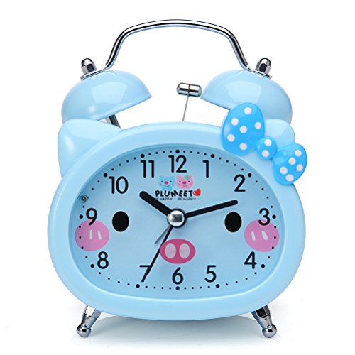 Product Cover Plumeet Twin Bell Alarm Clock Kids, Silent Non-Ticking Cartoon Quartz Loud Alarm Clock Boys, Cute, Handheld Sized, Backlight, Battery Operated (Blue)