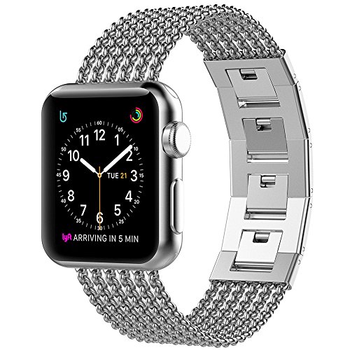 Product Cover Glebo Compatible with Apple Watch Band 42mm Series 3 Women, iWatch Band 44mm 42mm, Stainless Steel Wristbands Metal Dressy Fashion Band Straps Accessories for Apple Watch Band 44mm Series 4 5, Silver