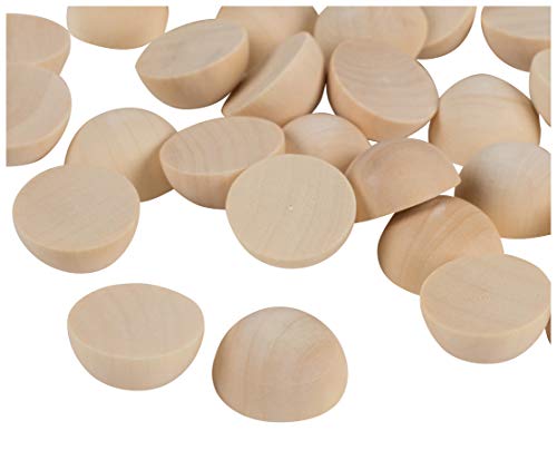 Product Cover Split Wood Balls - 100-Pack Unfinished Half Wooden Balls, Mini Hemisphere, Half Craft Balls for DIY Projects, Kids Arts and Craft Supplies, 1 Inch Diameter