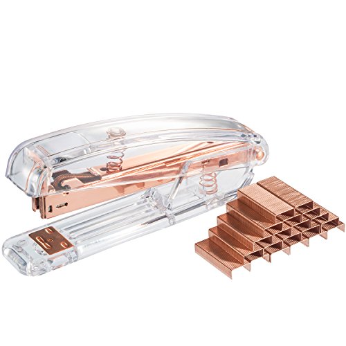 Product Cover Maxdot Acrylic Stapler Rose Gold Desktop Stapler with 1000 Pieces Rose Gold Staples for Office Desk Accessory (Rose Gold)