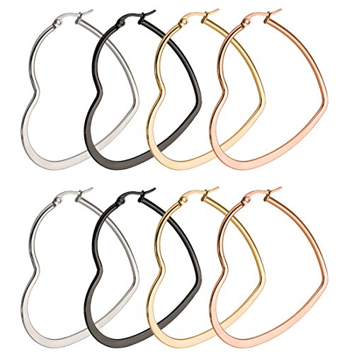 Product Cover ForeverYou 4 Pairs Stainless Steel Hypoallergenic Big Heart Hoop Earrings Gold Plated Set For Women Men 60mm (Heart)