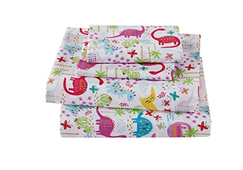Product Cover Fancy Collection Teen/Girls 3pc Twin Size Sheet Set Dinosaur Pink Purple Turquoise Lime Green # Dinosaur Pink