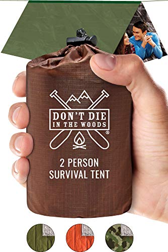 Product Cover World's Toughest Ultralight Survival Tent • 2 Person Mylar Emergency Shelter Tube Tent + Paracord • Year-Round All Weather Protection For Hiking, Camping, & Outdoor Survival Kits (Army Green)