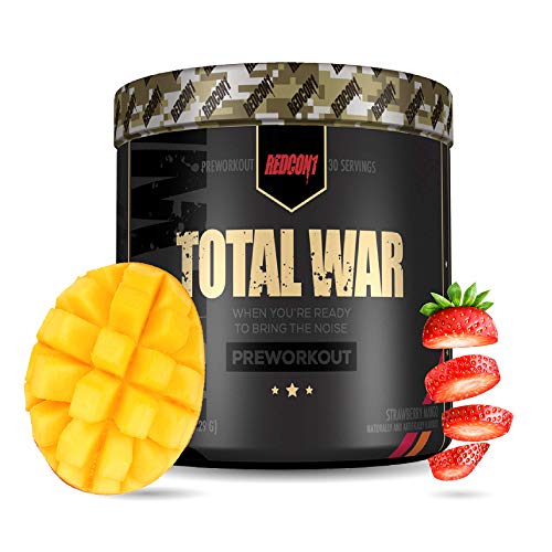 Product Cover Redcon1 Total War - Pre Workout, 30 Servings, (Strawberry Mango) Boost Energy, Increase Endurance and Focus, Beta-Alanine, 350mg Caffeine, Citrulline Malate, Nitric Oxide Booster - Keto Friendly