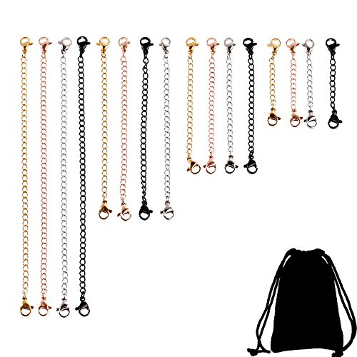 Product Cover TecUnite 16 Pieces Stainless Steel Necklace Bracelet Extenders Chain Sets for DIY Jewelry Making, 4 Colors and 4 Sizes