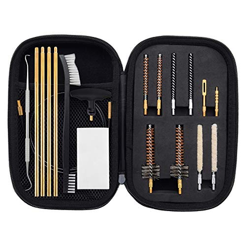 Product Cover Raiseek .223 Caliber Rifle Gun Cleaning Kit with Bore Chamber Brushes Cleaning Pick Kit, Brass Cleaning Rod Nylon Brushes in Zippered Organizer Compact Case