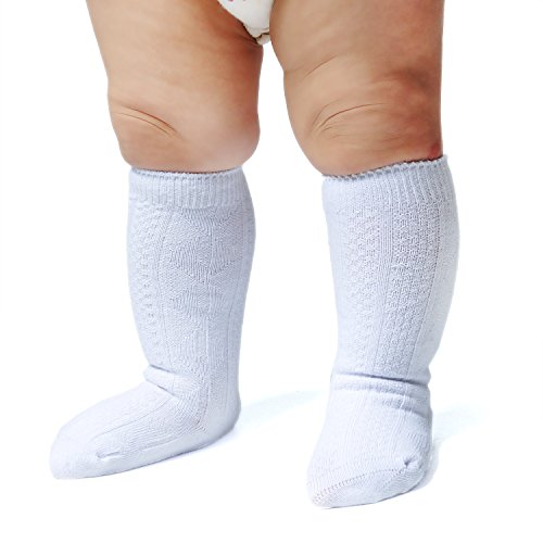 Product Cover Epeius Unisex-Baby 3 Pair Pack Seamless Cable Knit Knee High Socks Infant Boys/Girls Uniform Stockings for 3-12 Months,White