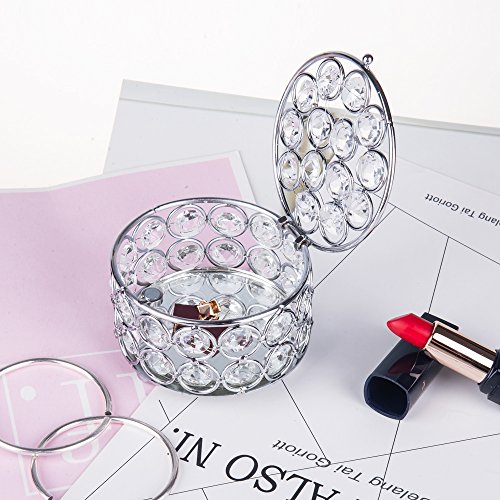 Product Cover Feyarl Round Crystal Jewelry Box Beads Trinket Box Organizer Rings Earrings Box with Mirrored Dresser Home Deco
