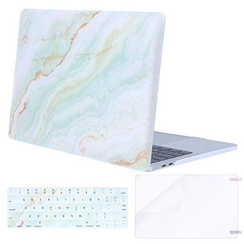 Product Cover MOSISO MacBook Pro 13 inch Case 2019 2018 2017 2016 Release A2159 A1989 A1706 A1708, Plastic Pattern Hard Shell & Keyboard Cover & Screen Protector Compatible with MacBook Pro 13, White Green Marble
